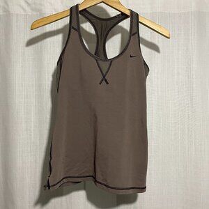 Nike tank top with build in bra, XS, mousy brown w black stitching